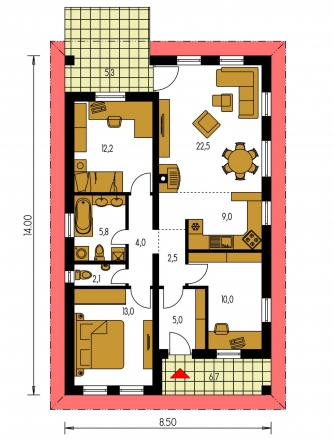 Spiegelverkehrter Entwurf | Grundriss des Erdgeschosses - BUNGALOW 39